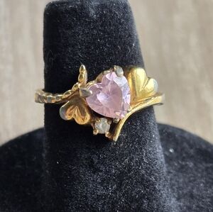 VTG 90s Edco Faux Pink Sapphire Diamond 14K HGE Gold Plated Heart Ring 6